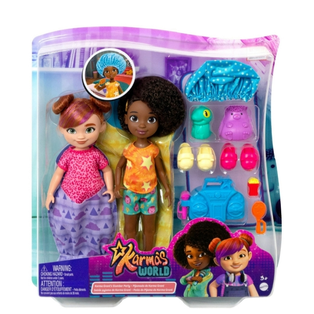 Karma’s World Slumber Party Playset, 15-Pieces Including 2 Dolls - Brand New.